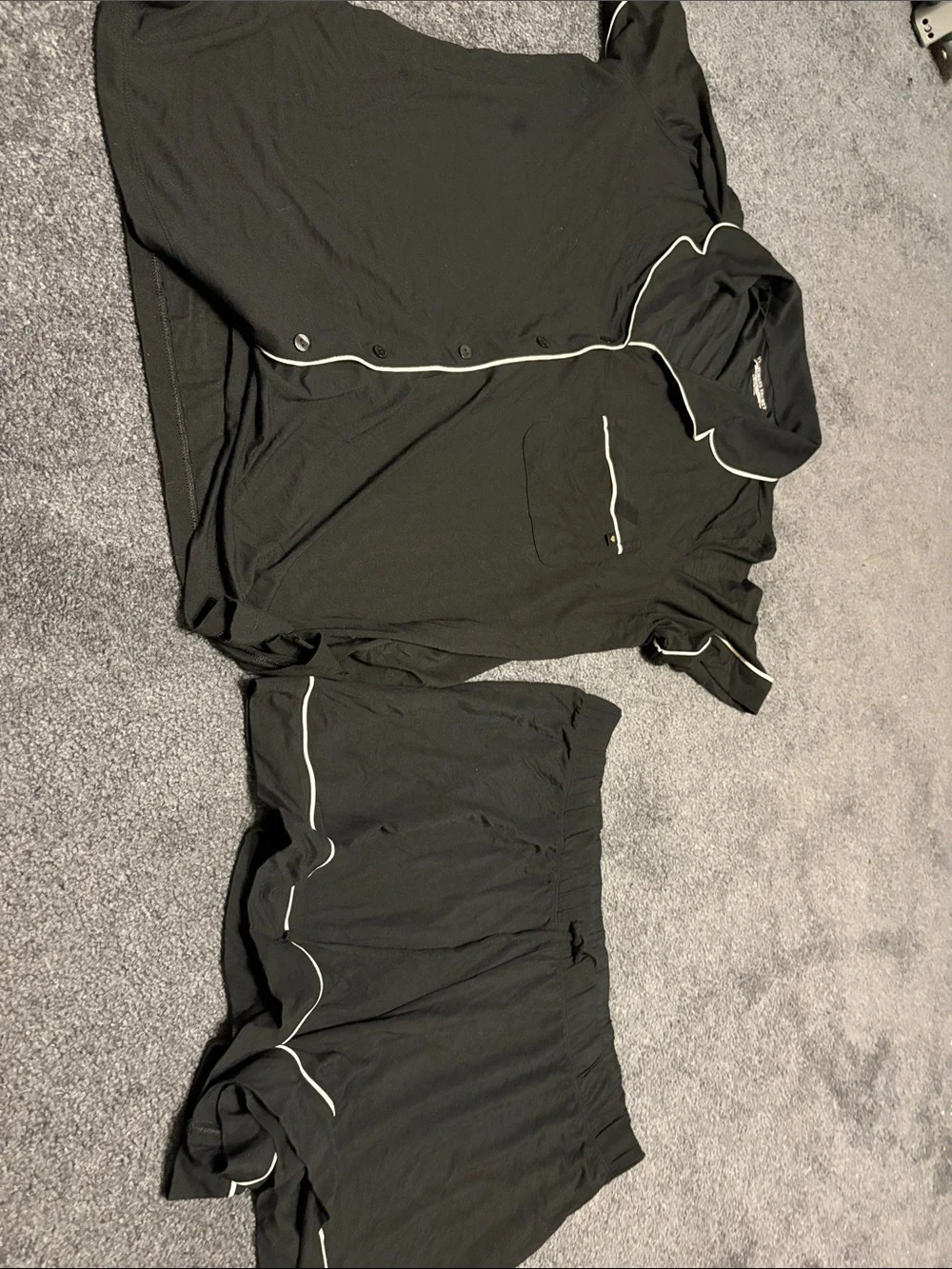 Victoria's Secret Black Short Sleeve & Shorts Pajama Set with light pink Piping